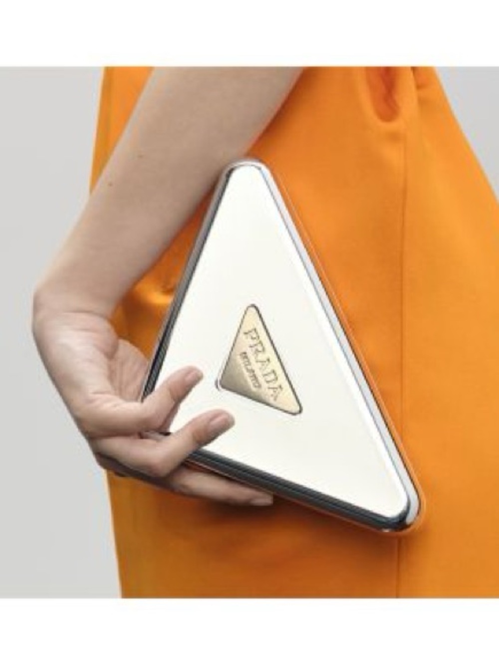 Stunning Prada White Triangle Clutch 7*7*10inches